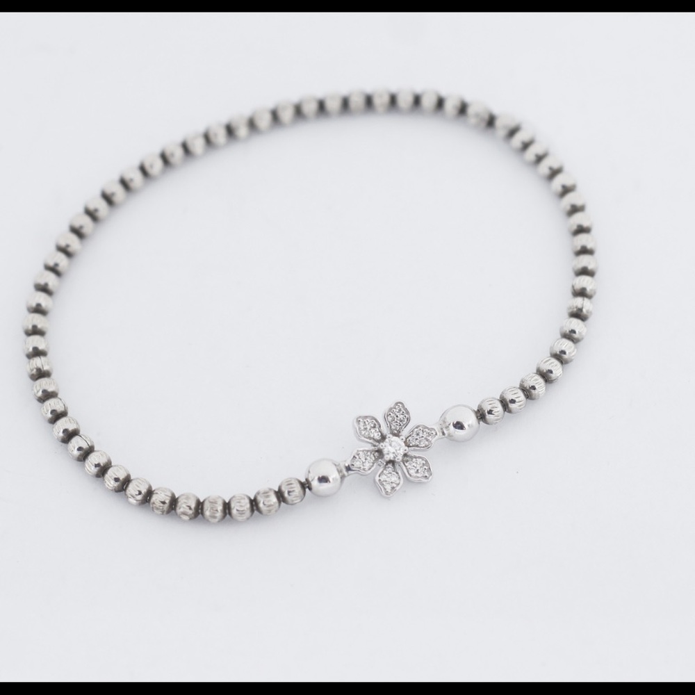 3mm 925 14k Gold Diamond Flower beaded Bracelet